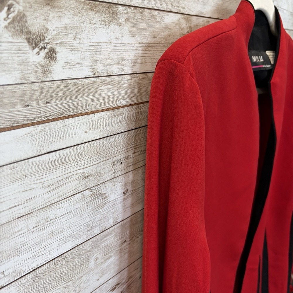 MHM Melissa Harper Womens 12 Jacket Red Black Colorblock Godet Y2K Blazer - Picture 3 of 10